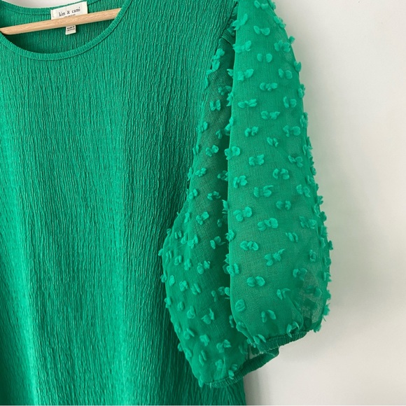 KIM & CAMI KELLY GREEN TOP/BLOUSE WITH SHEER CHIFFON STATEMENT SLEEVES, XL - Picture 6 of 10